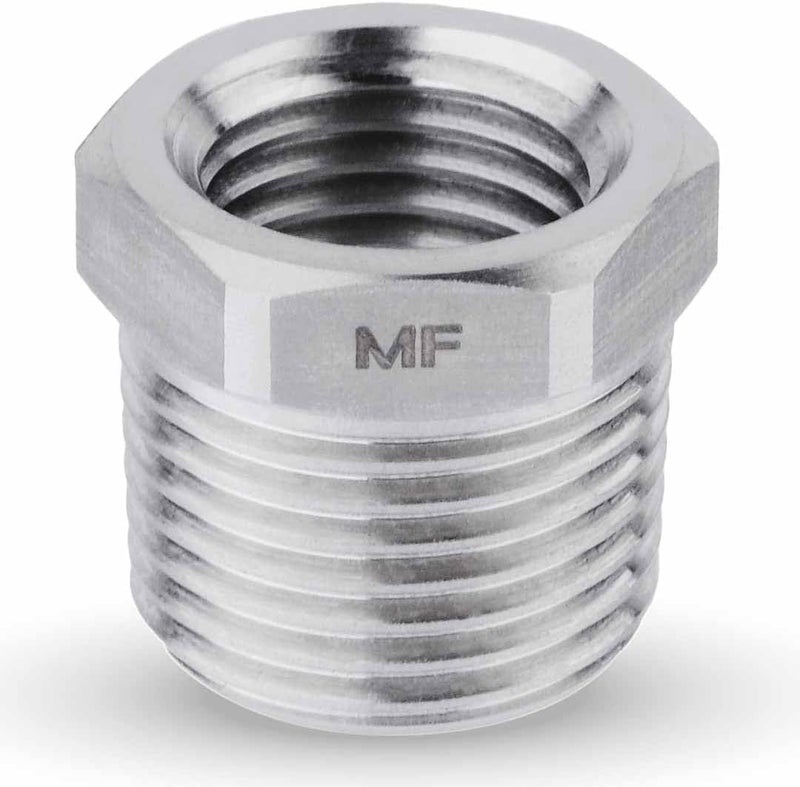 MAACFLOW Stainless Steel 3/8" Male NPT to 1/4" Female NPT Adapter Reducer Hex Bushing (Thread OD 0.65" - ID 0.44") (Pack of 1) - Image 1